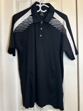 adidas men’s Black golf Polo with White Shoulder Stripes #95